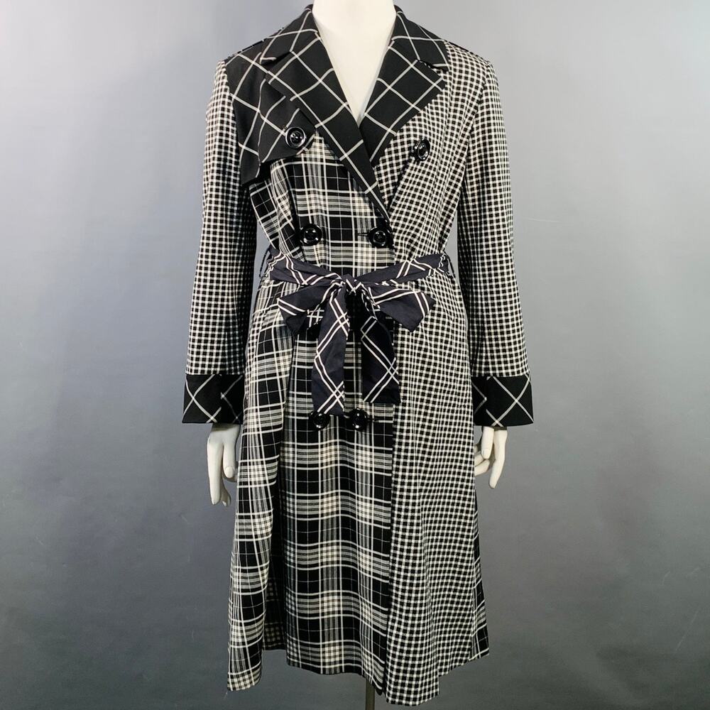 ALICE + OLIVIA Size L Polyester Blend Plaid Double Breasted Belted Trenchcoat